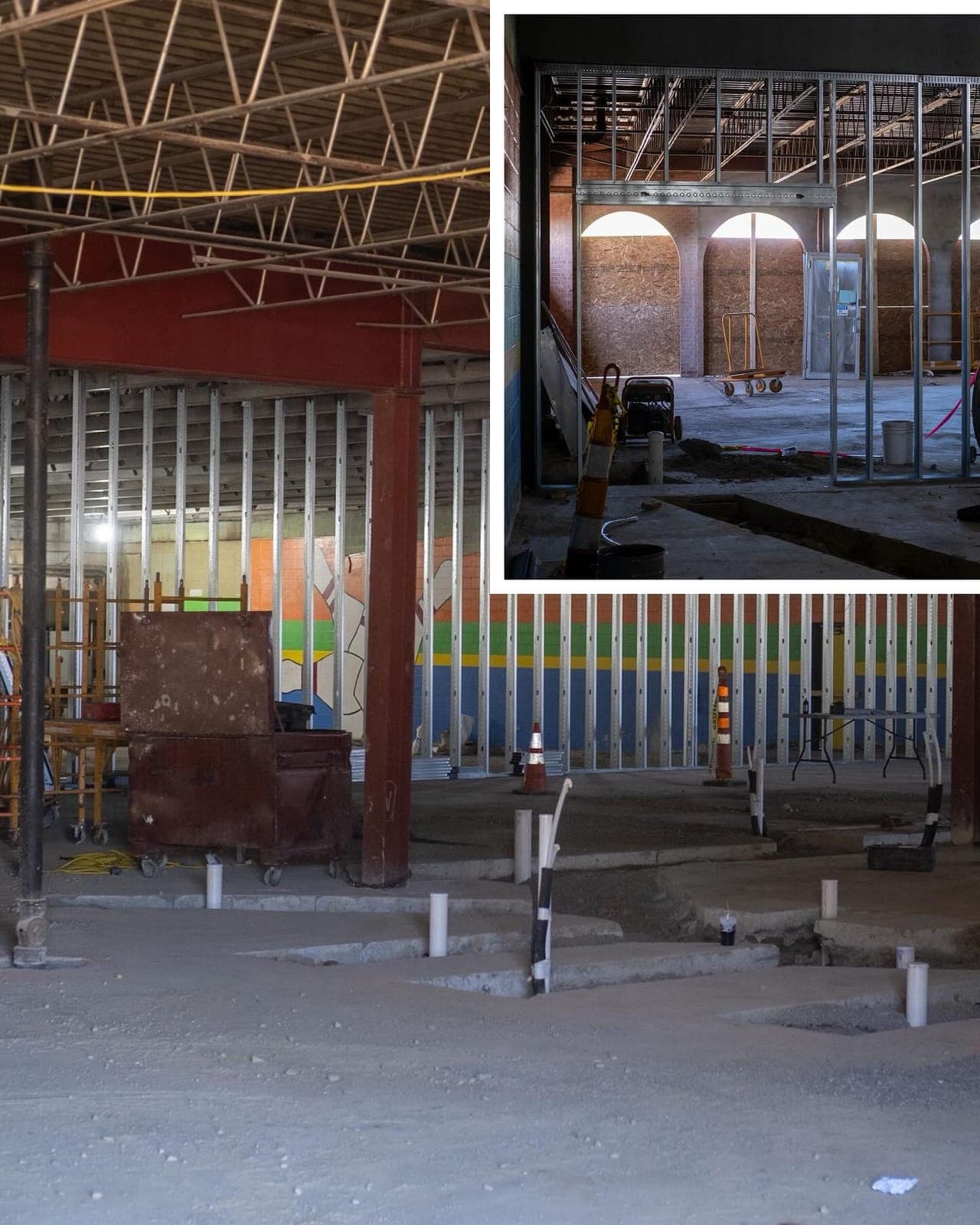 New metal stud walls rising inside the Brentwood building