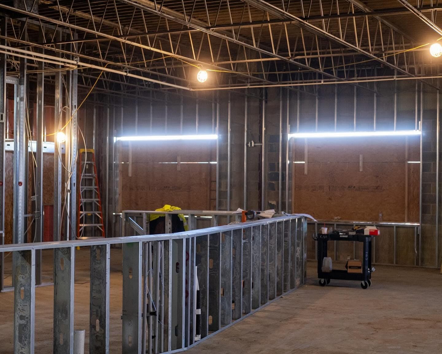 Interior framing for the bar and dining room