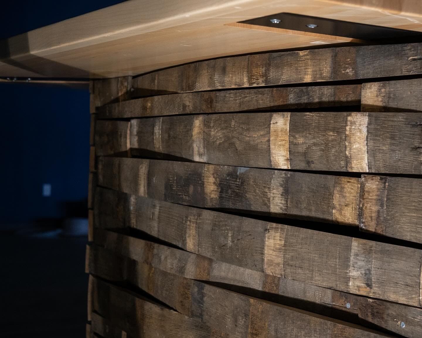 The private event bar, faced with used bourbon barrel staves