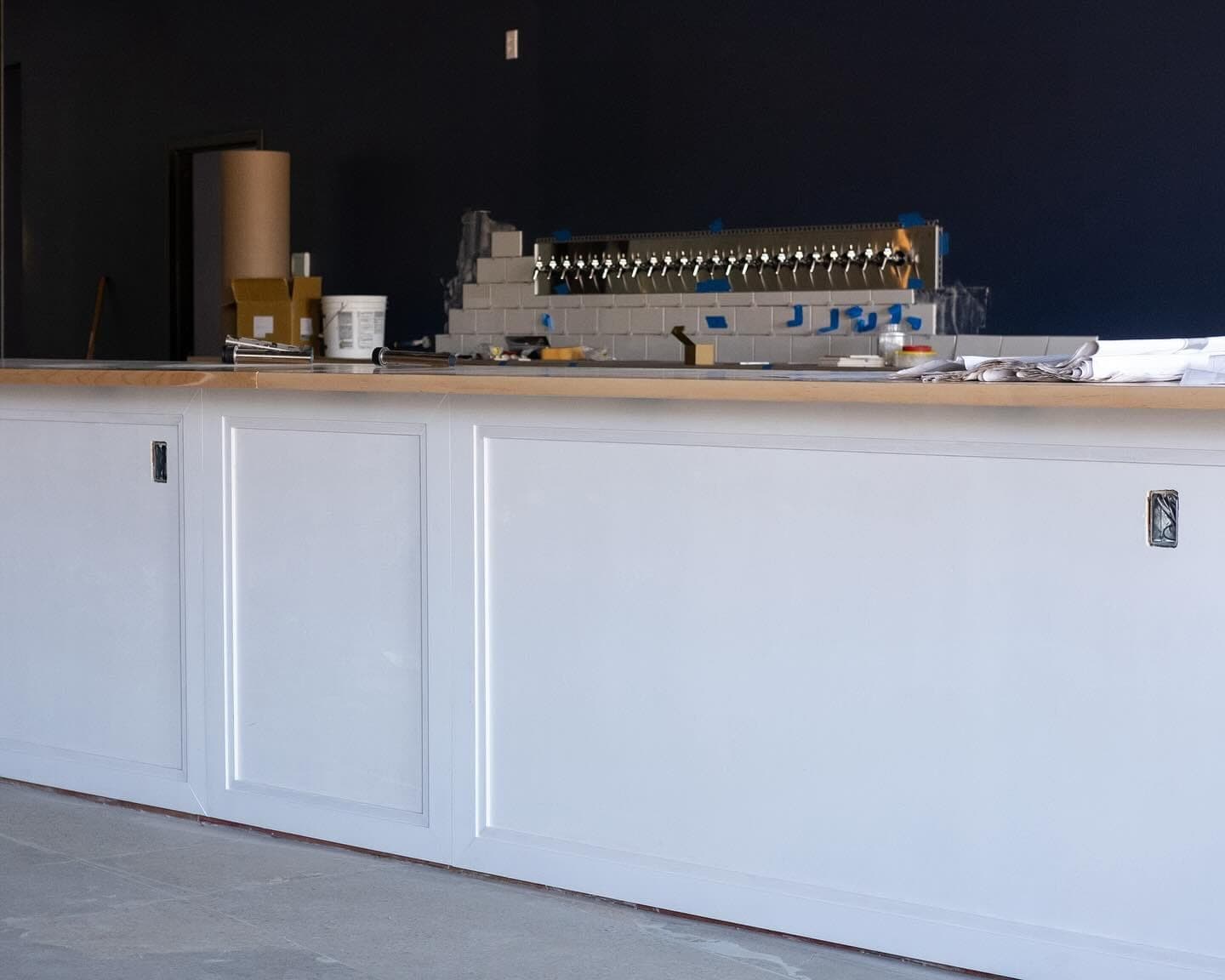 The finished white coffee bar counter