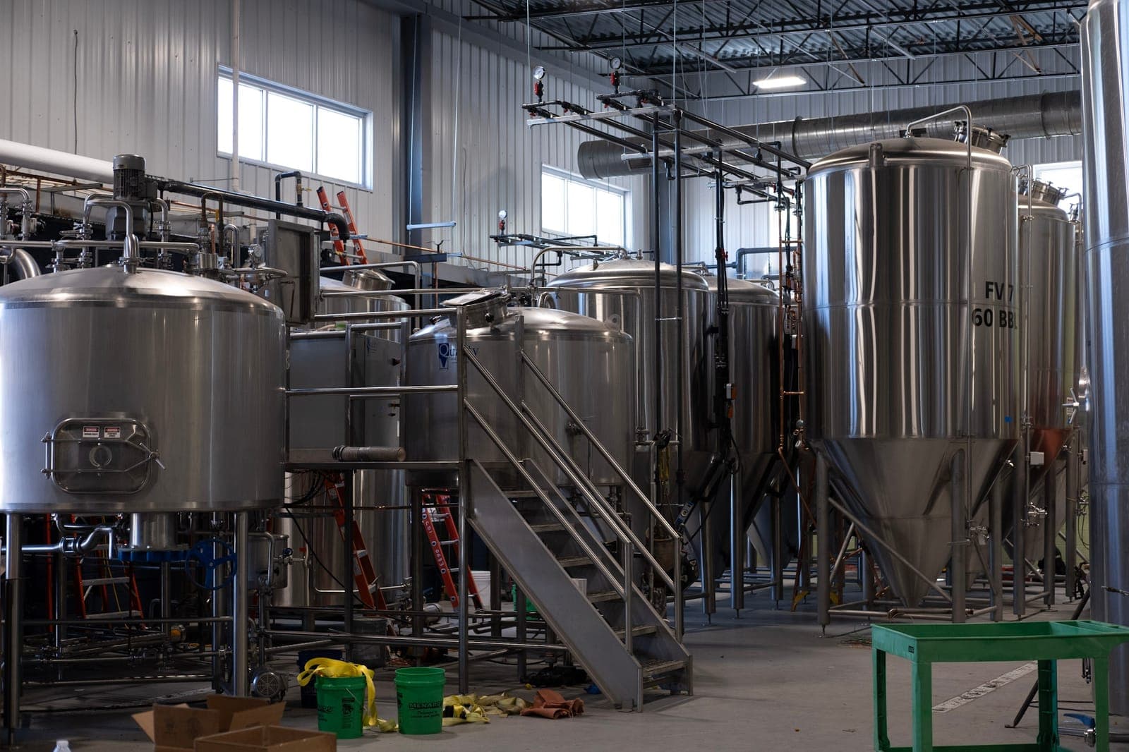 The finished production brewery with its brewhouse and fermentation tanks
