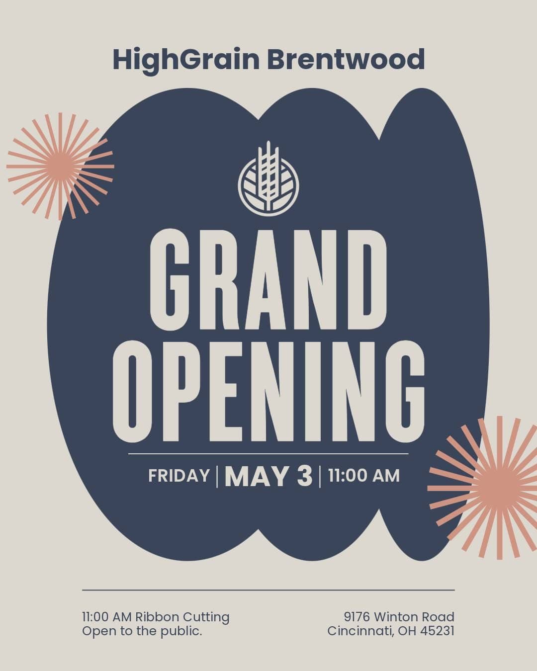Grand Opening announcement graphic: Friday, May 3, 11 AM
